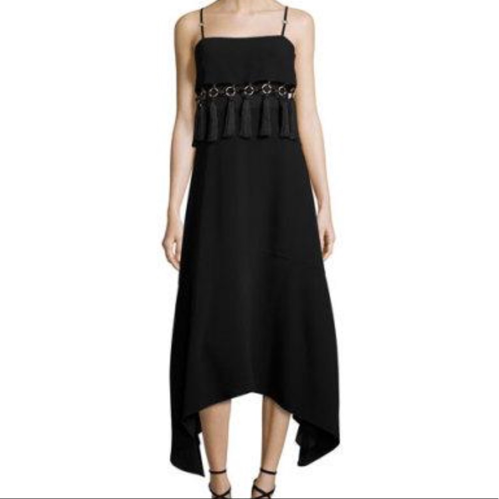 cinq a sept Sleeveless Tassel-Trim Midi Dress